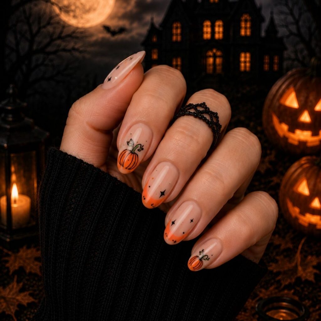 Orange and Nude Pumpkin Nails
