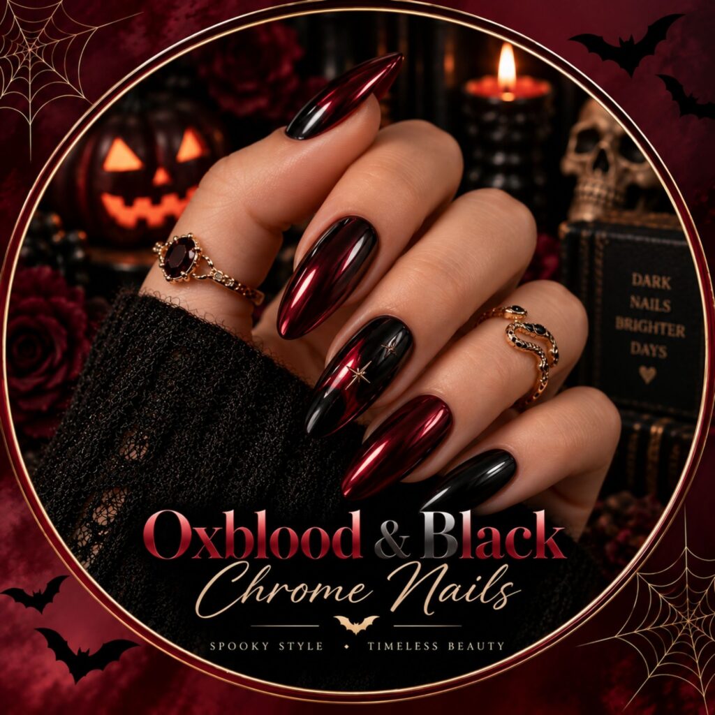 Oxblood & Black Chrome Nails