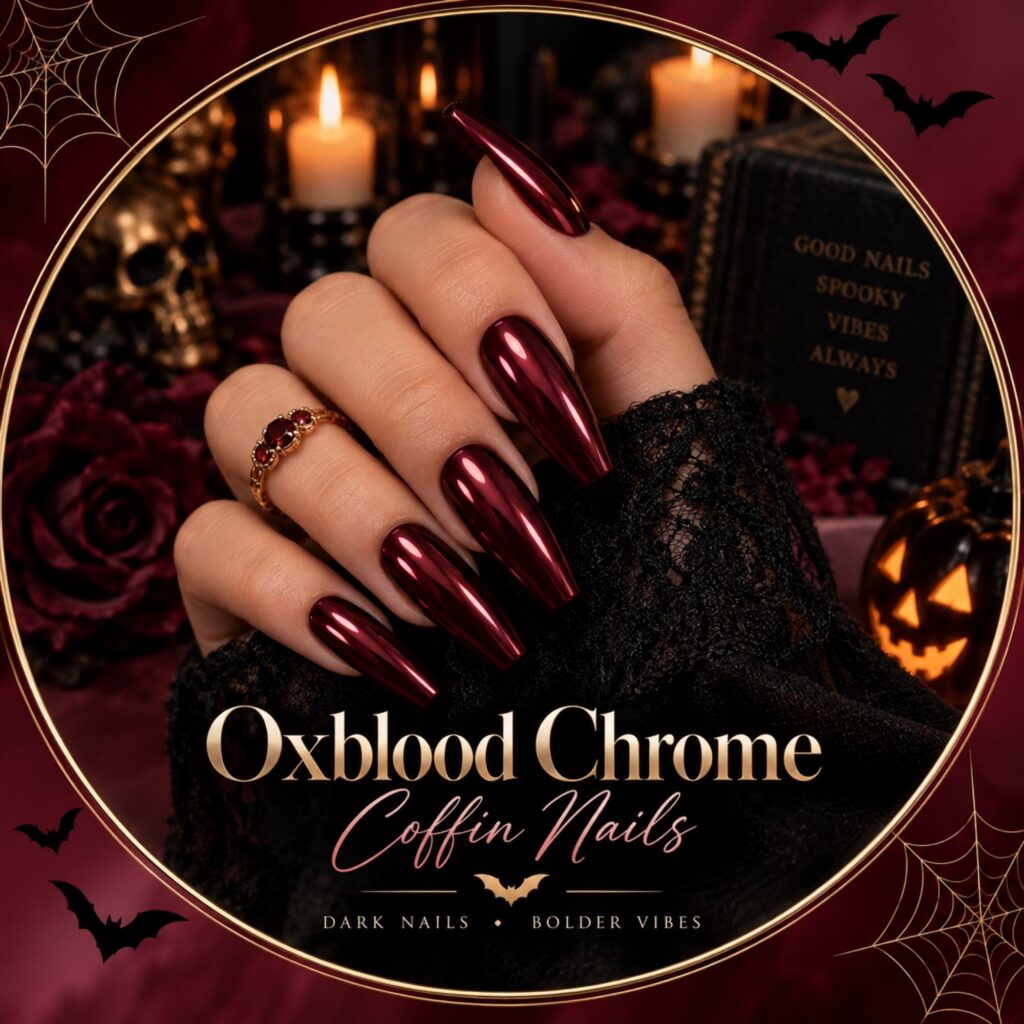 Oxblood Chrome Coffin Nails