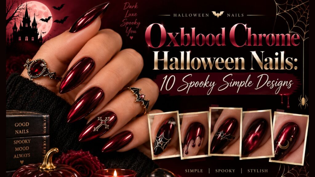 Oxblood Chrome Halloween Nails: 10 Spooky Simple Designs