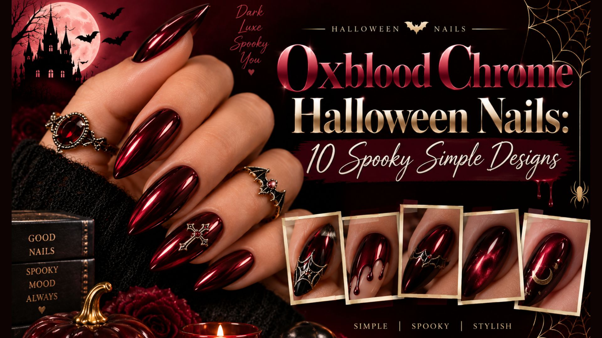 Oxblood Chrome Halloween Nails: 10 Spooky Simple Designs