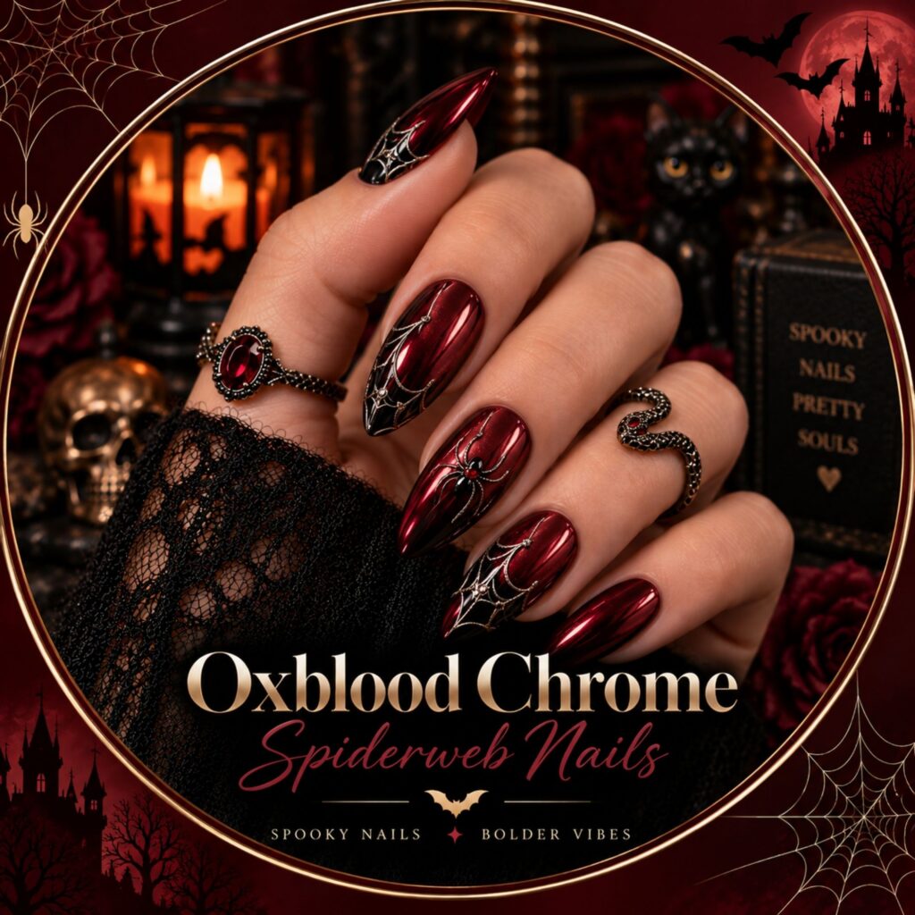 Oxblood Chrome Spiderweb Nails
