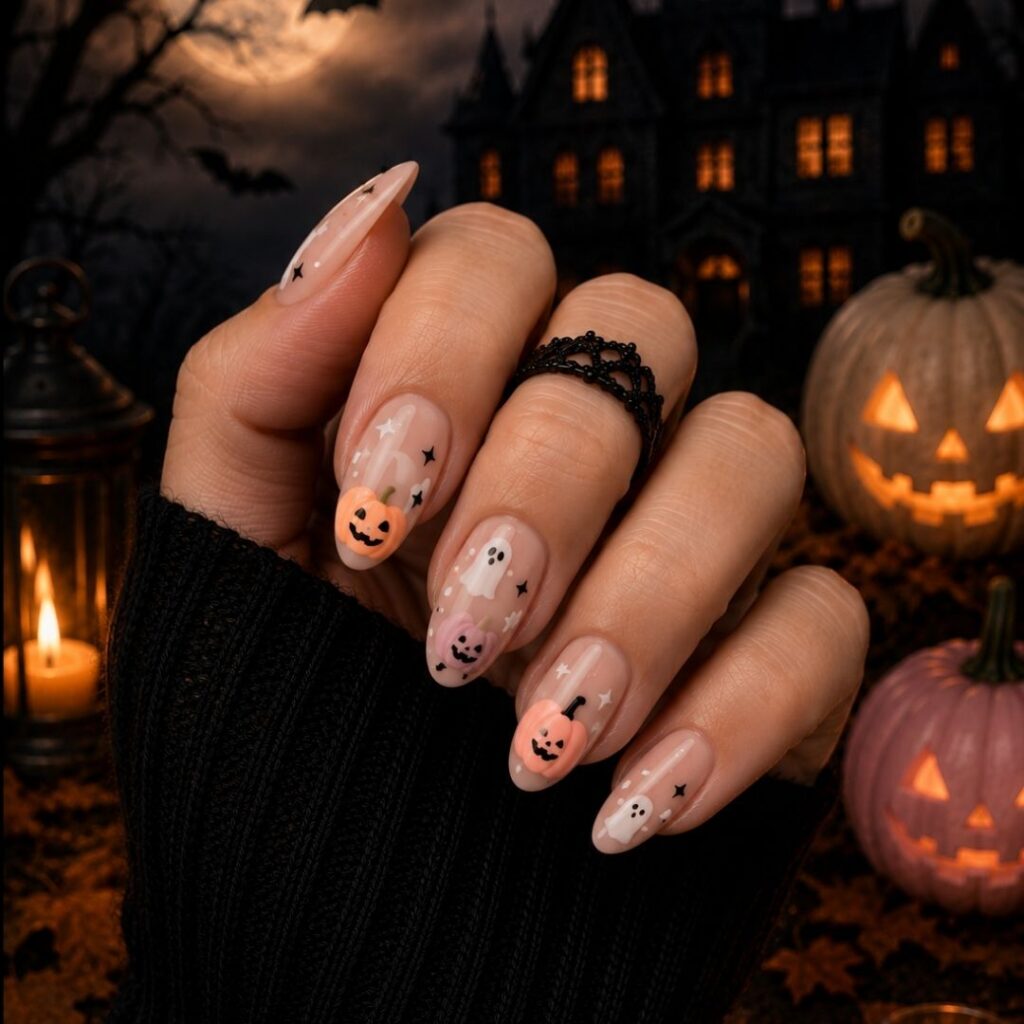 Pastel Pumpkin Halloween Nails