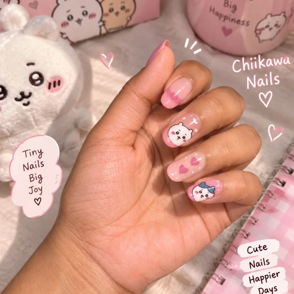 Pink Chiikawa Nails