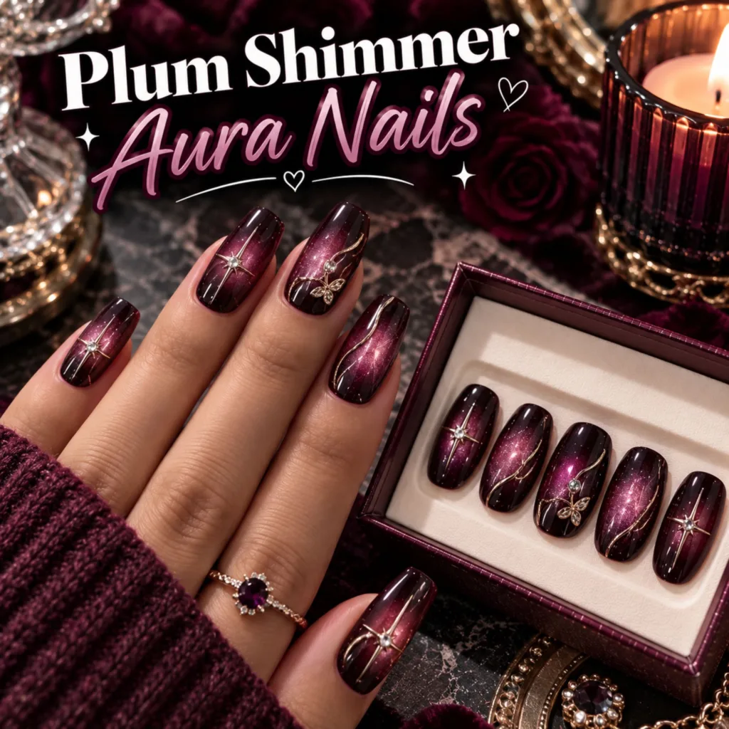 Plum Shimmer Aura Nails