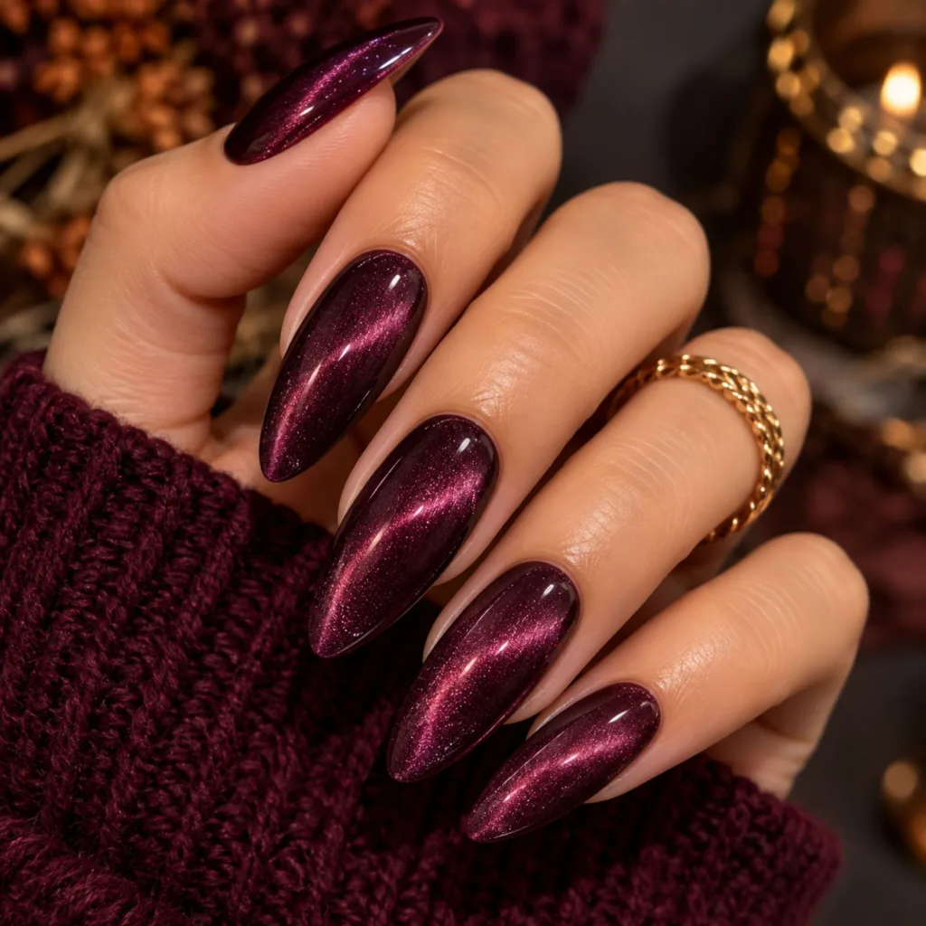 Plum Velvet Cat-Eye Nails