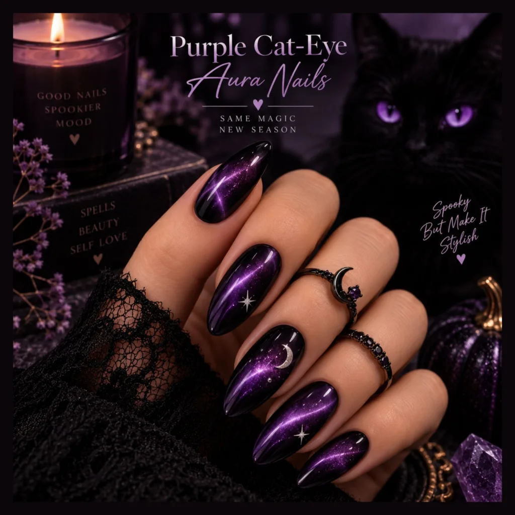 Purple Cat-Eye Aura Nails