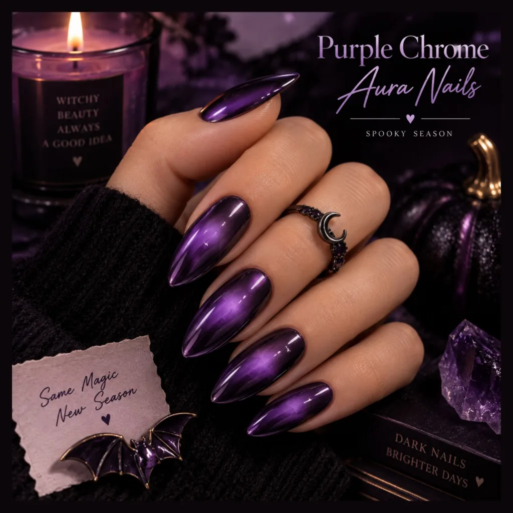 Purple Chrome Aura Nails