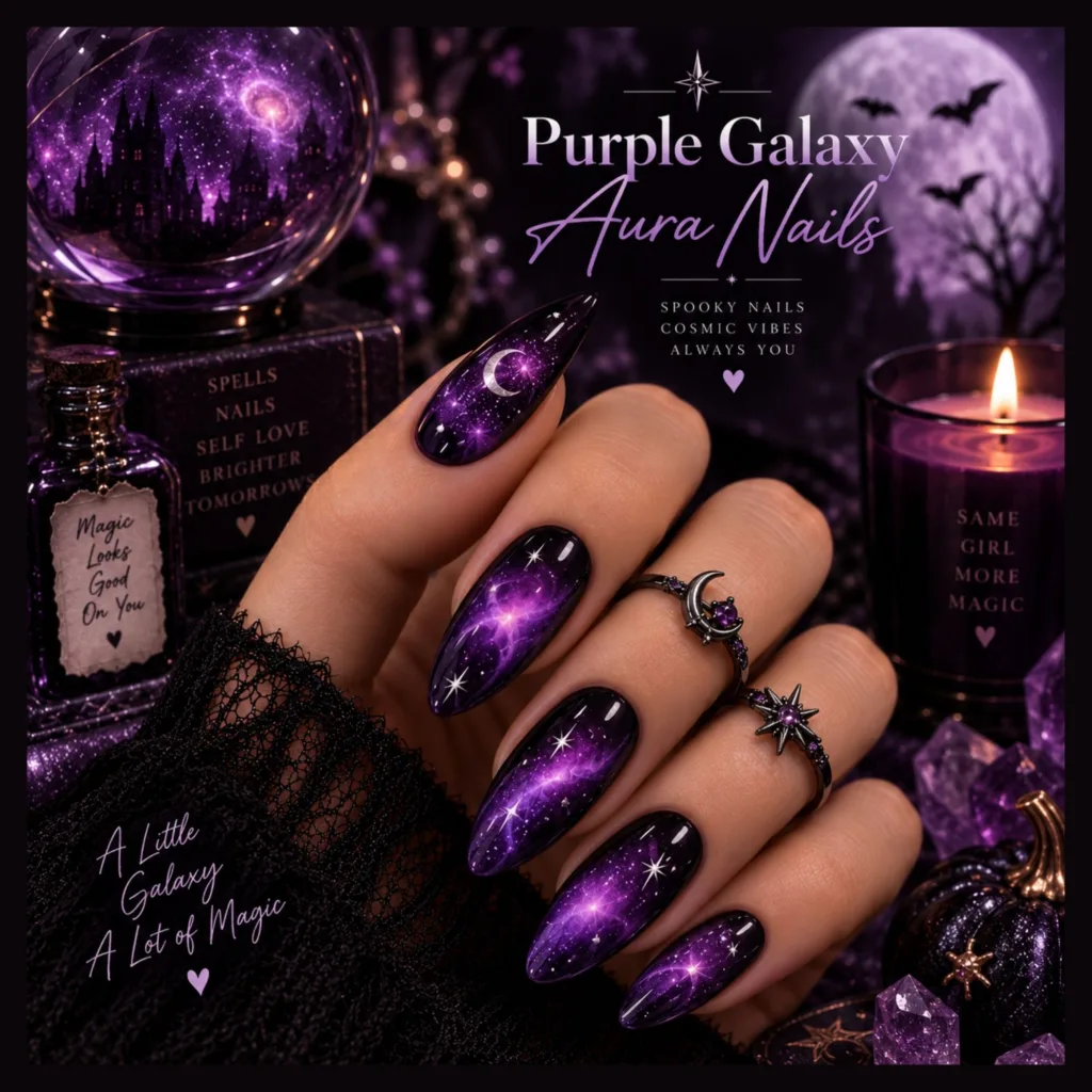 Purple Galaxy Aura Nails
