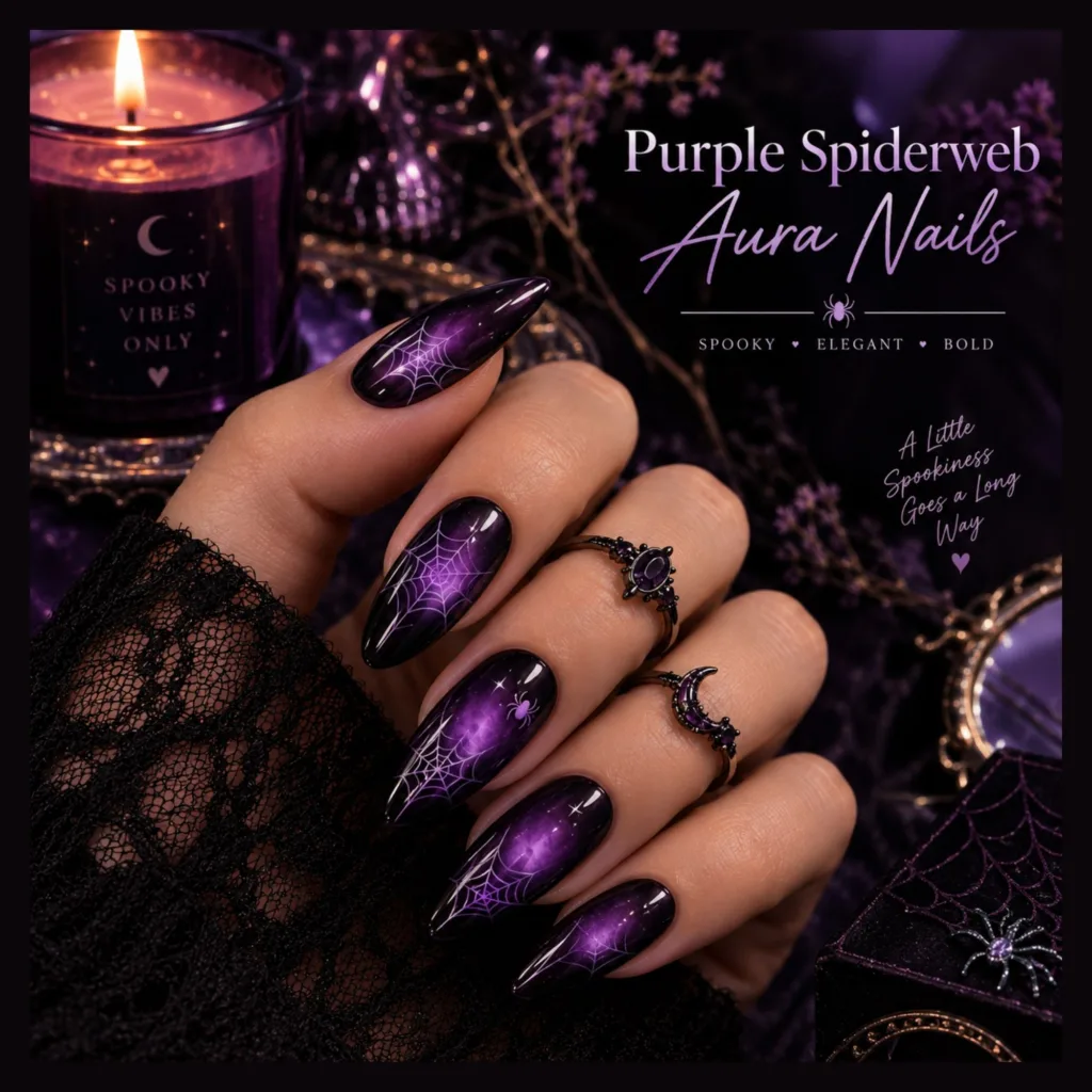 Purple Spiderweb Aura Nails