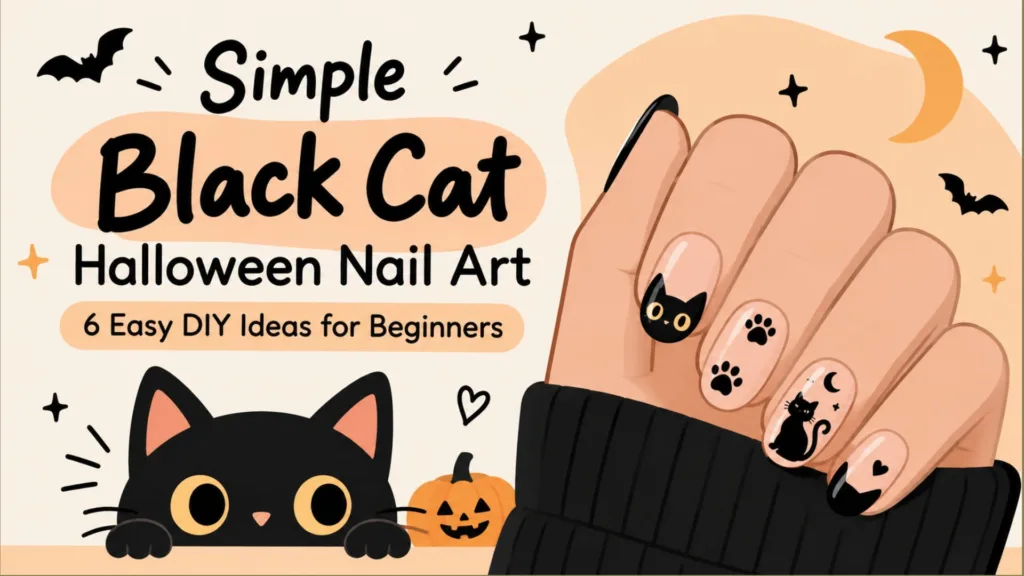 Simple Black Cat Halloween Nail Art