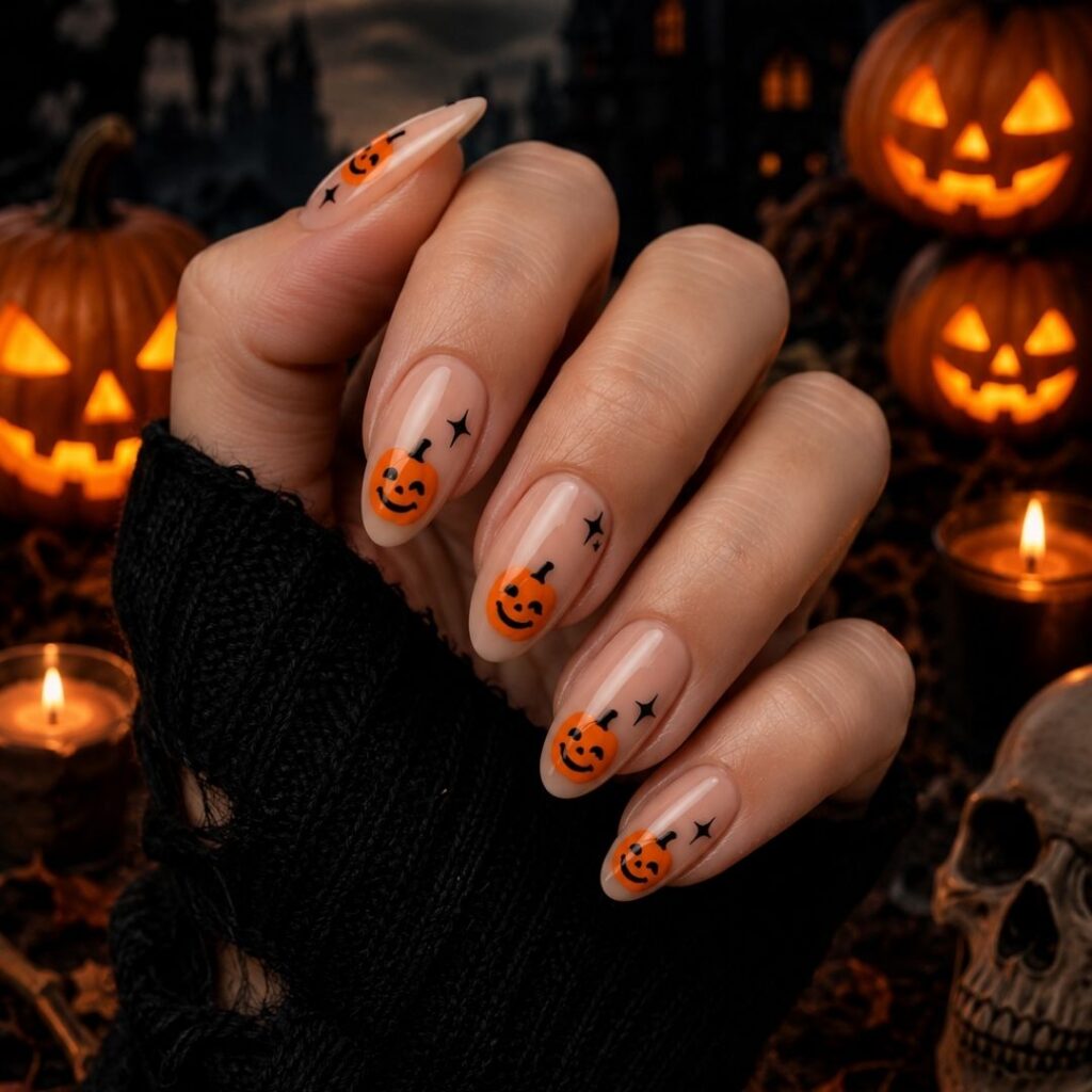 Smiley Pumpkin Halloween Nails