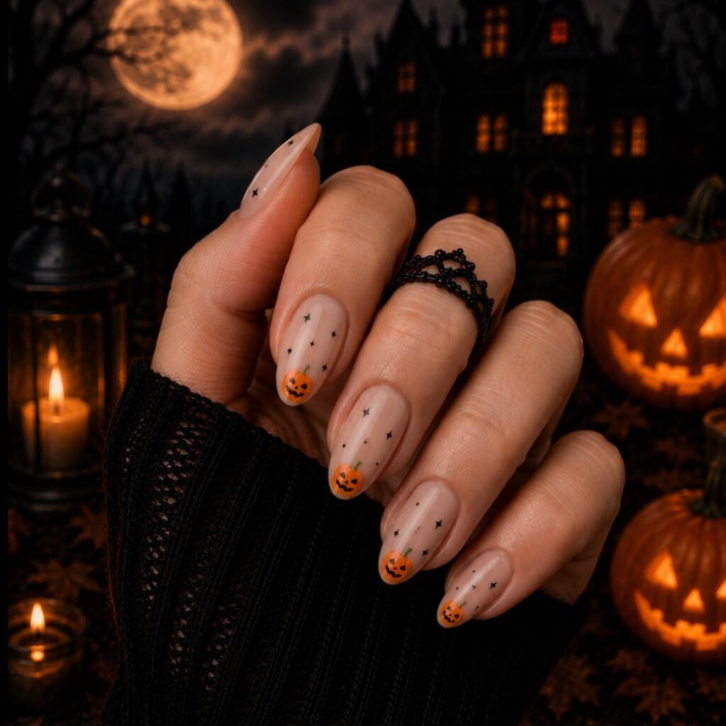 Tiny Jack-O'-Lantern Nails