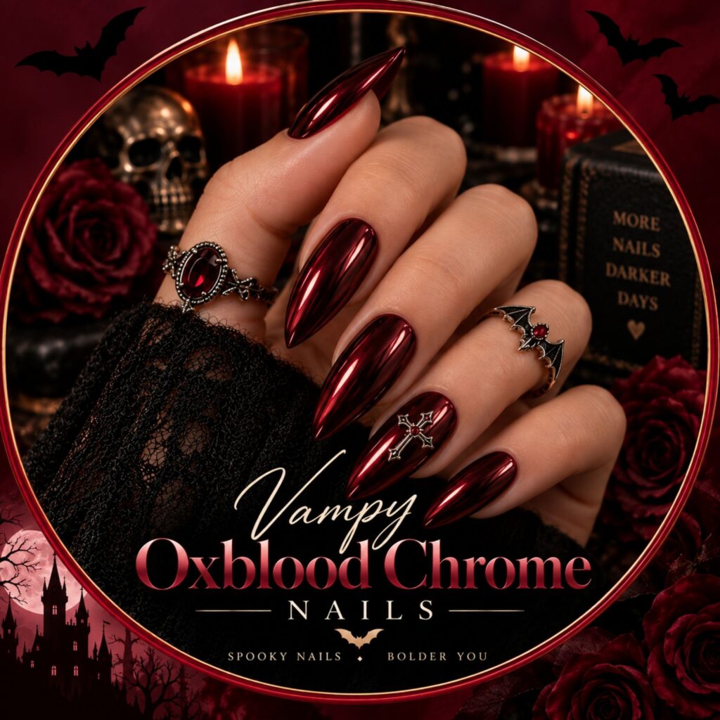 Vampy Oxblood Chrome Nails