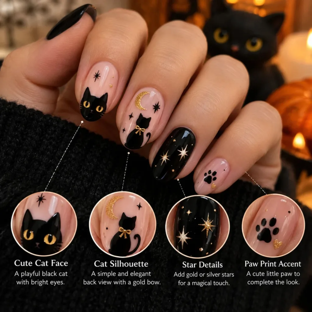 Black Cat Halloween Nails