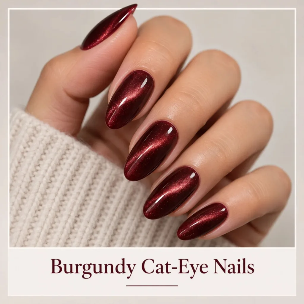 Burgundy Cat-Eye Nails