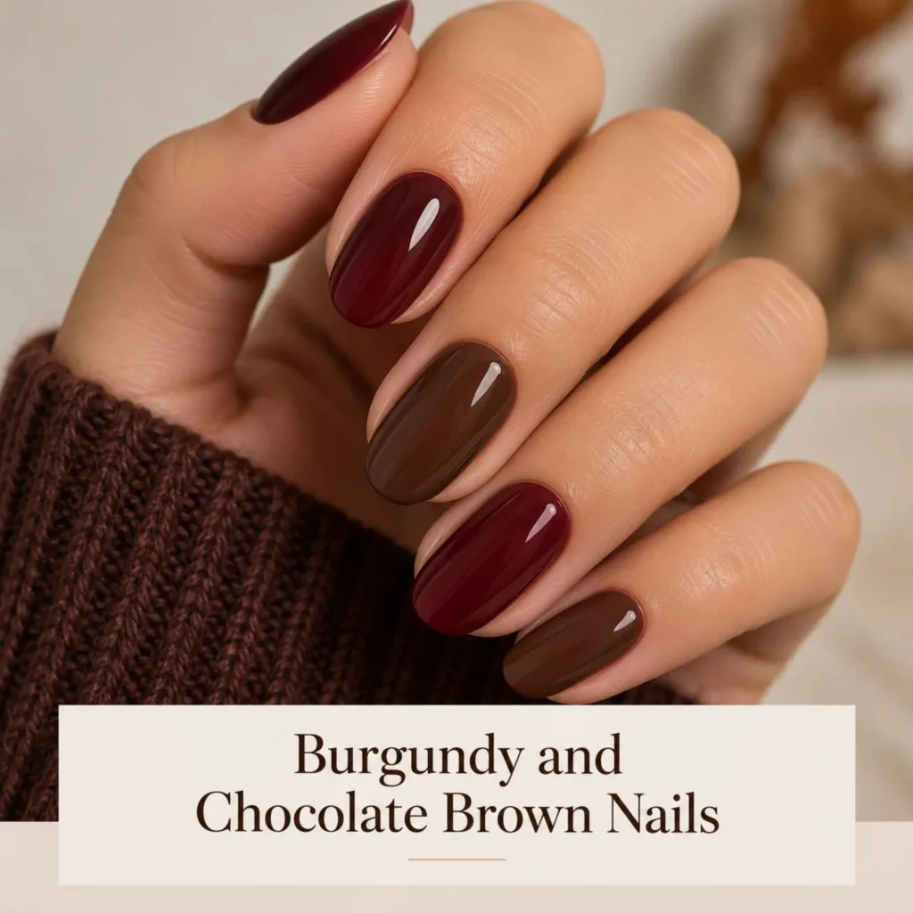 Burgundy and Chocolate Brown Nails
