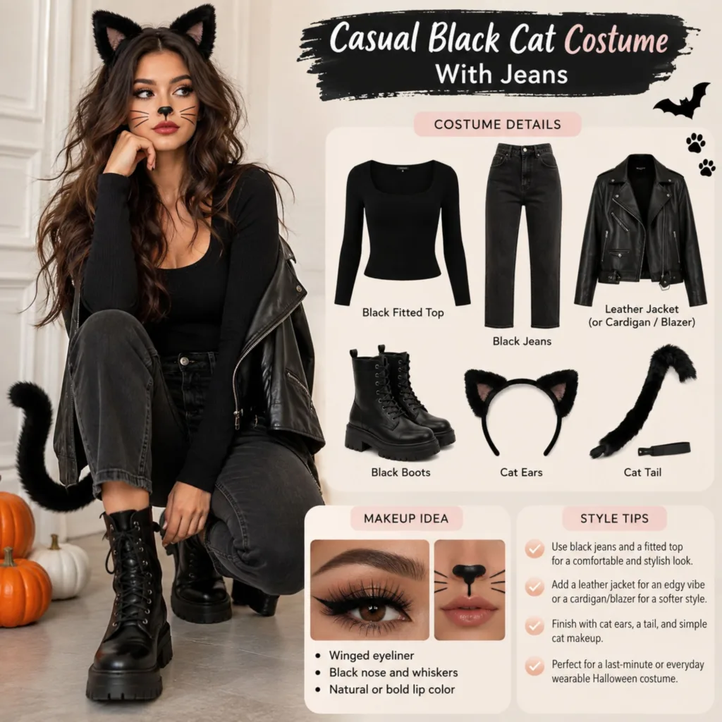 Casual Black Cat Costume With Jeans