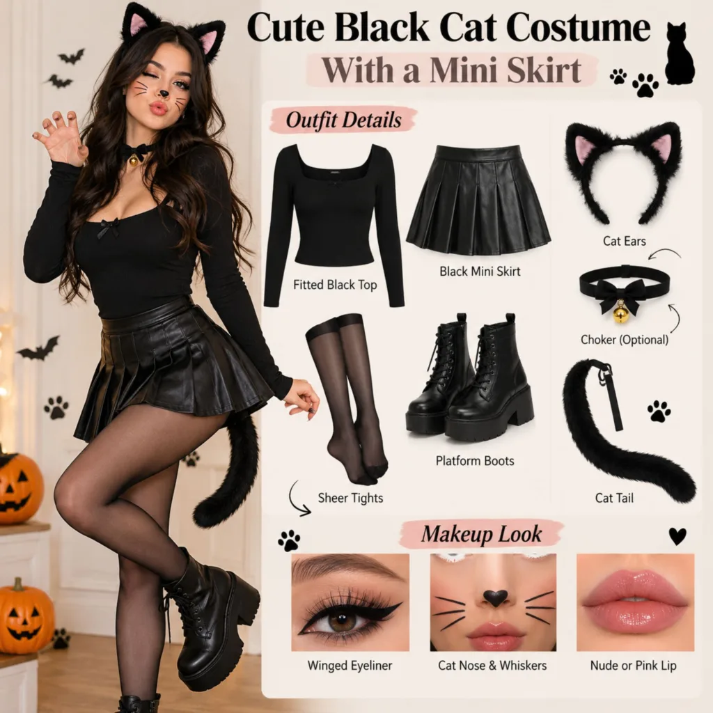Cute Black Cat Costume With a Mini Skirt