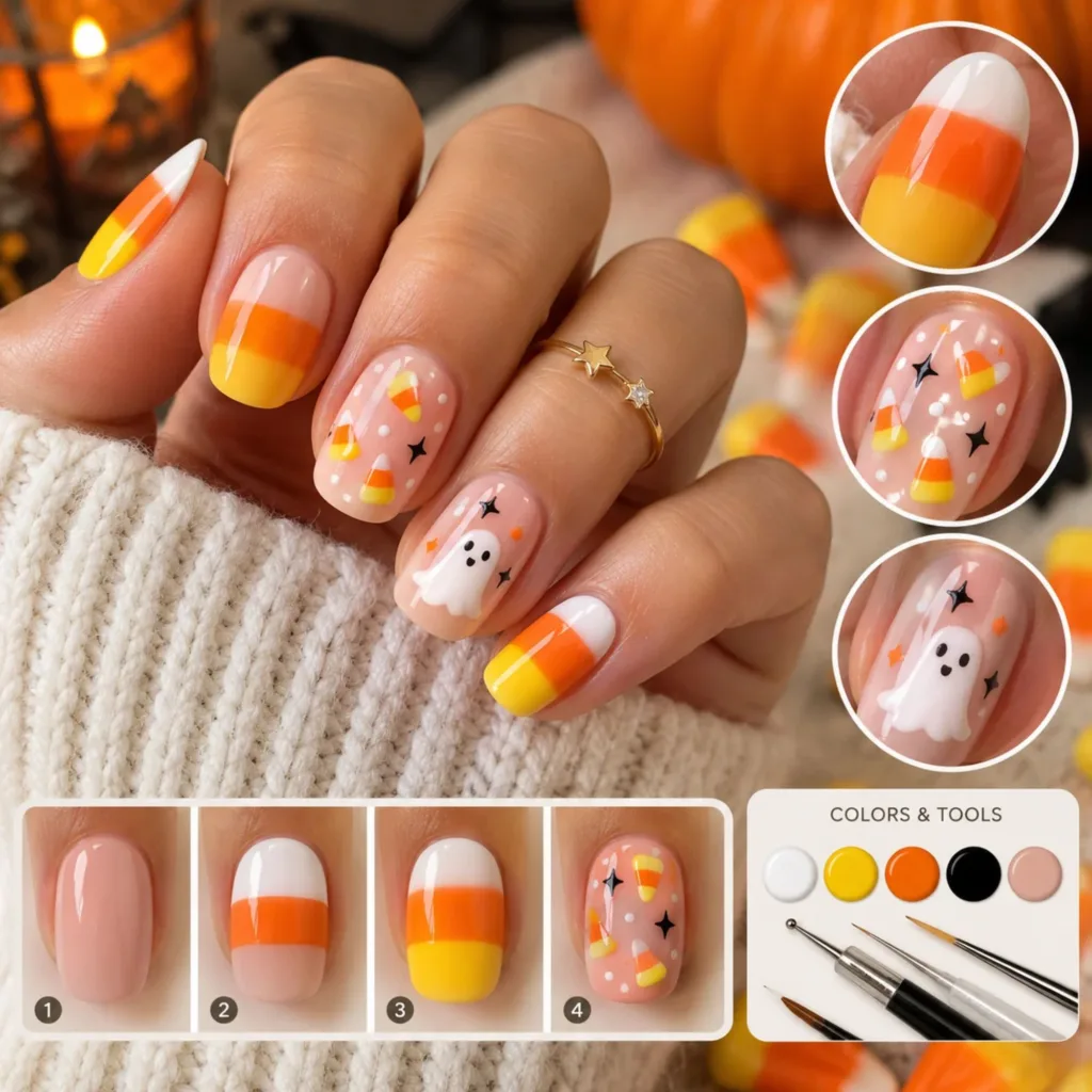 Cute Candy Corn Nail Art