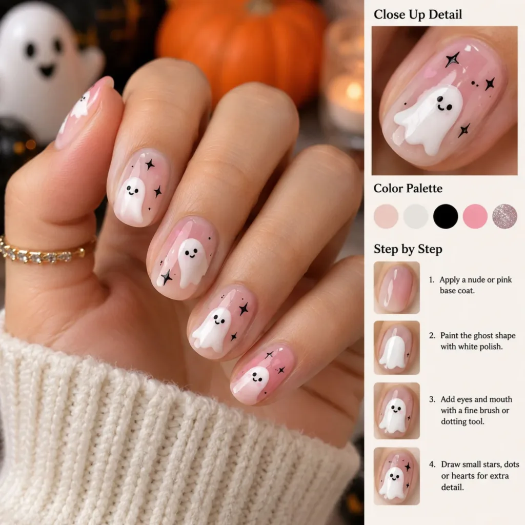 Cute Ghost Halloween Nails