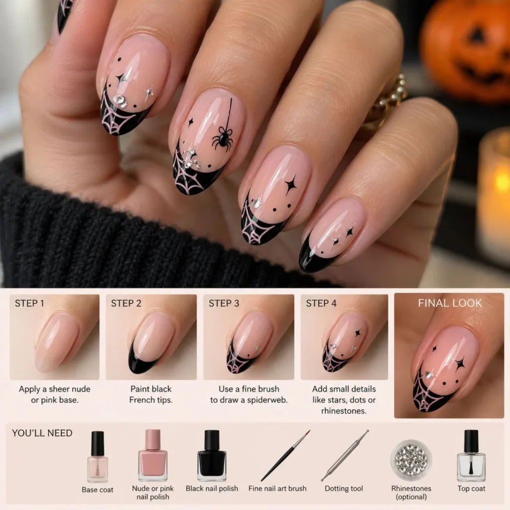 Cute Spiderweb French Tip Nails