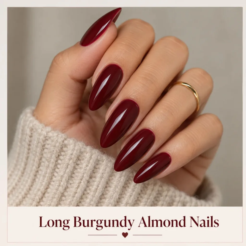 Long Burgundy Almond Nails