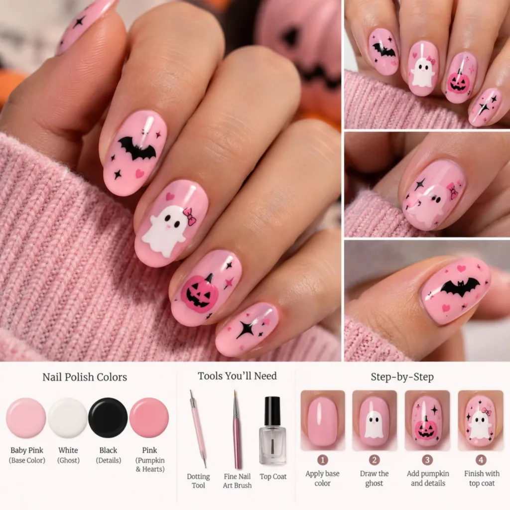 Pink Halloween Nail Art