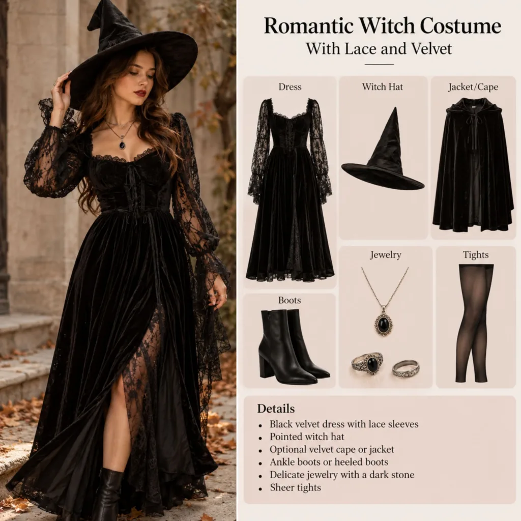 Romantic Witch Costume With Lace and Velvet