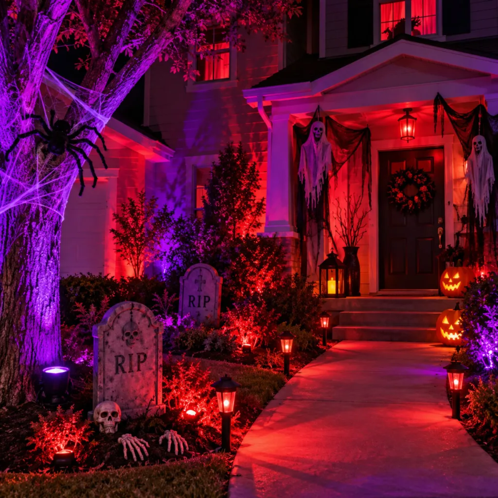 Use Red and Purple Lights for a Scary Glow